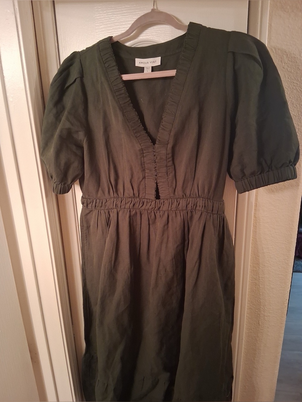 Amour Vert Olive Green V-Neck Maxi Dress